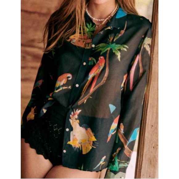 SEZANE x G. Kero Black Tropical Button Down Pierro Shirt Sz 34/XS/ US 2 - Picture 2 of 11